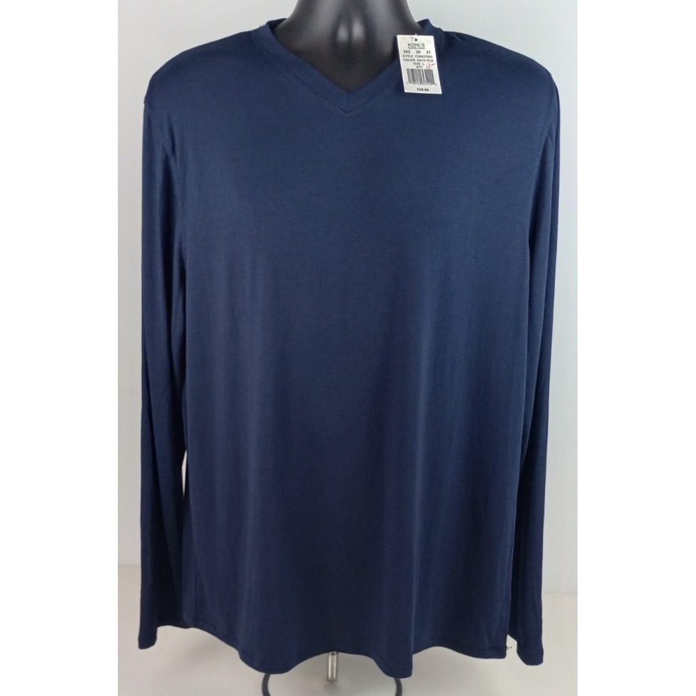 NWT Kohl's Cuddl Duds Men's L Blue V-Neck Long Sleeve Lightweight Pullover Shirt